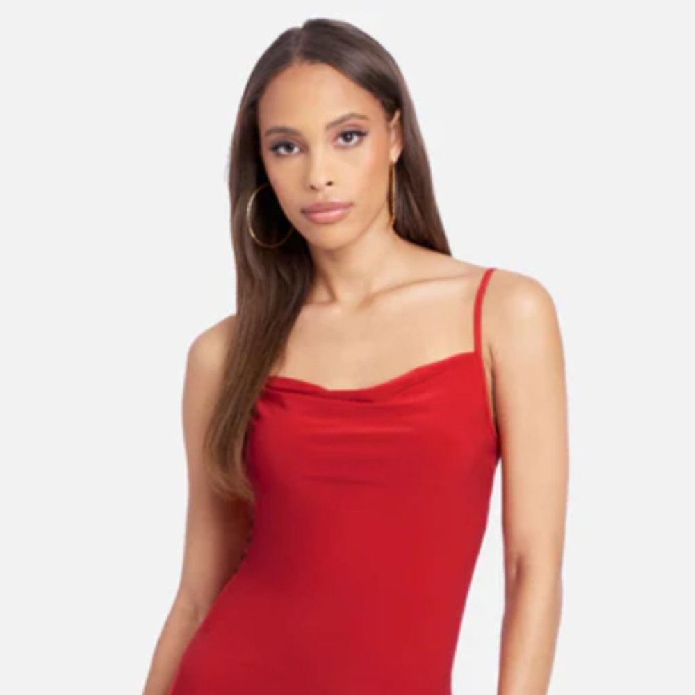 COWL NECK SPAGHETTI STRAP SLIT MAXI